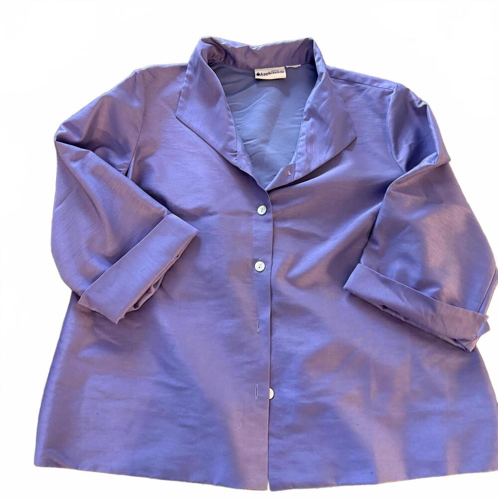 APPLESEED'S SZ L‎ Petite Lavender 3/4 Sleeve Buttom up v neck Blouse y2k Vintage